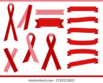 Conjunto de decorações de banner de vetor de fitas vermelhas curvas e em loop