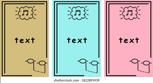 Juego de banner vectorial para el dibujo a mano de diseño con notas, música. Marcos de color planos con un contorno de estilo moderno. Ilustración de cuadro moderna de plantilla, fondo para uso en impresión o web, color