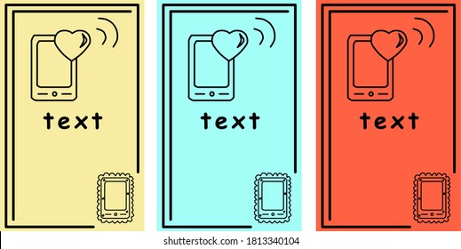 Set of vector banner for design hand drawing with phone, gadget. Flat color frames with outline in modern style. Template modern frame illustration, background for use in print or web, color