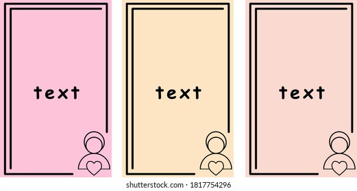 Set of vector banner for design hand drawing with heart, love. Flat color frames with outline in modern style. Template modern frame illustration, background for use in print or web, color