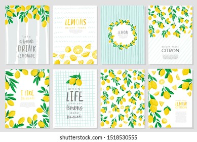 Set of vector banner illustration. Bright taste. Sour taste . Yellow Lemon.