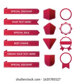 Set of vector banner and label for promotion in sale. Blank badge with red color.