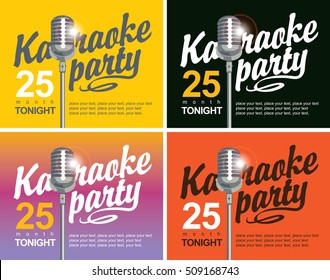 Set Vector Banner with microphone for karaoke parties