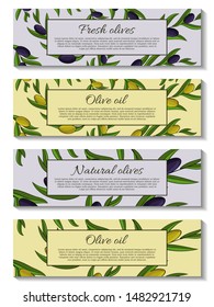 Set of vector banner with olive branches and space for text. illustration for design, web and decor for the festival of olives.