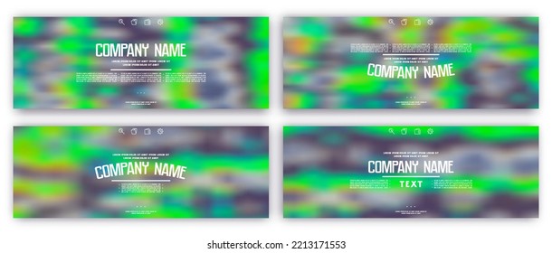 Conjunto de plantillas de banner vectorial. Colores ácidos verde y gris color corbata psíquico pintado a mano tinte borroso fondo