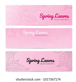 Set of vector banner templates with spring leaves pattern