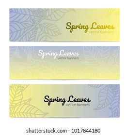 Set of vector banner templates with spring leaves pattern