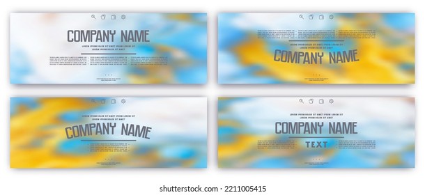 Set of vector banner templates. Yellow and blue hand painted psychedelic tie dye blurred background