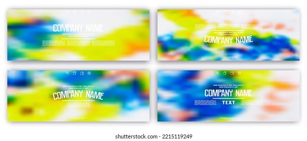 Set of vector banner templates. Yellow and blue hand painted psychedelic tie dye blurred background