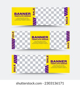 Set of vector banner templates in yellow striped lilac