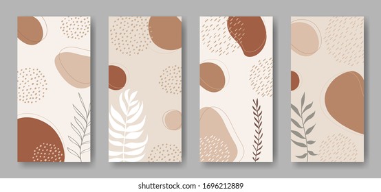 Set of vector banners with abstract forms, dots and leaves ornament