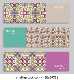 Set of vector banners with abstract geometric colored shapes. Business isolated elements collection