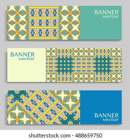 Set of vector banners with abstract geometric colored shapes. Business isolated elements collection