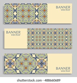 Set of vector banners with abstract geometric colored shapes. Business isolated elements collection