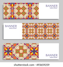 Set of vector banners with abstract geometric colored shapes. Business isolated elements collection