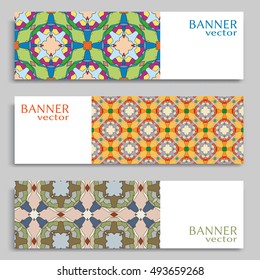 Set of vector banners with abstract geometric colored shapes. Business isolated elements collection