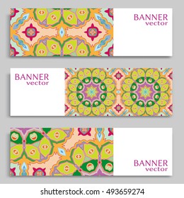 Set of vector banners with abstract geometric colored shapes. Business isolated elements collection