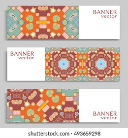 Set of vector banners with abstract geometric colored shapes. Business isolated elements collection