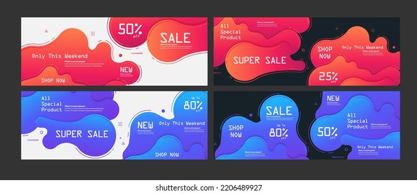 Set of vector banners abstract modern geometric graphic element with dynamical colored forms and line with flowing liquid shapes