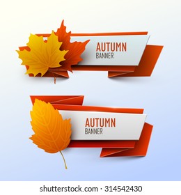 Set of vector banners with autumn leaves.