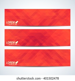 Set of vector banners. Background with red triangles. Web banners card, vip, certificate, gift, voucher. Modern business stylish design