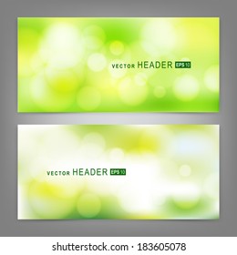 Set of vector banners with beautiful spring forest bokeh.  Spring or summer abstract nature background 