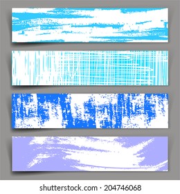 Set of vector banners with blue and white brush strokes and paint splashes. Abstract vector background. 