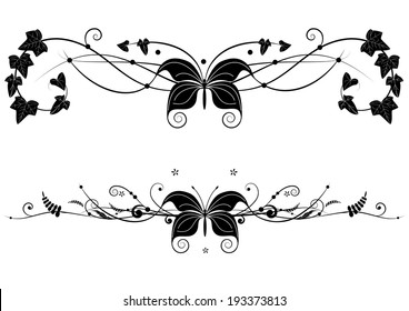 set of vector banners with butterfly and floral branches