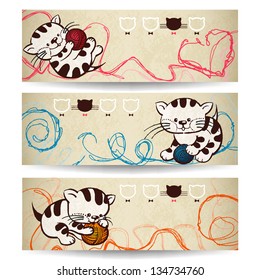 Set of vector banners - cartoon kittens