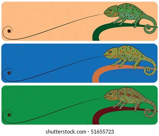 set of the vector banners with chameleons