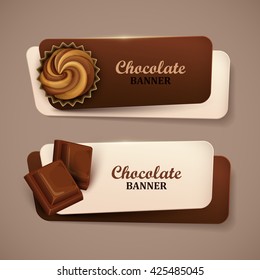 Set of vector banners with chocolate and cupcakes.