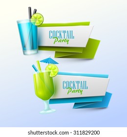 Set of vector banners with cocktails.