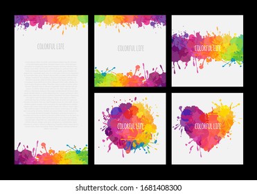 Set of vector banners with colorful splatters and paint stains. Bright templates with abstract design. 