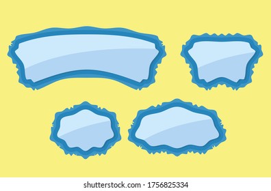 Set of vector banners with copy spaces for text. Blue frame with glare effect on glass. Decorative templates for game, event invitations, discount stickers, advertising flyers. Designs in flat style. 