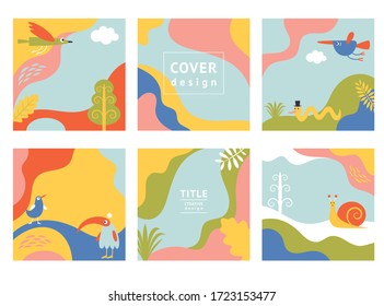 Set  vector banners, Cover Design , Kids illustrations, Abstract fun color pattern 