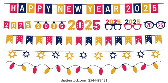 Set of vector banners and decoration for celebrating New Year 2025