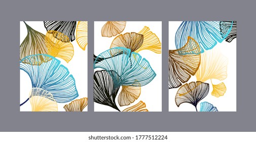 Set of vector banners for design. Ginkgo leaves.