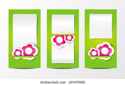 Set of vector banners with flowers and paper