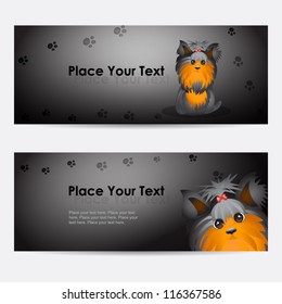 Set of vector banners with funny yorkshire terrier