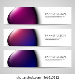 Set of vector banners with glossy crystal stone buttons