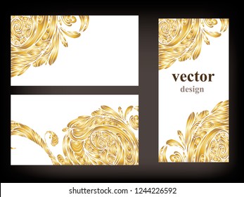 set of vector banners with gold ornaments and patterns, hand drawing, labels, covers, banners, templates, eps 10