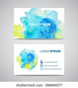 Set of Vector Banners with green and blue  Watercolor Splash. Abstract Background for Business cards.