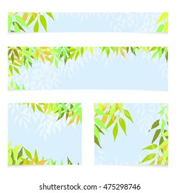 Set of vector banners with green leaves. Spring or summer nature background