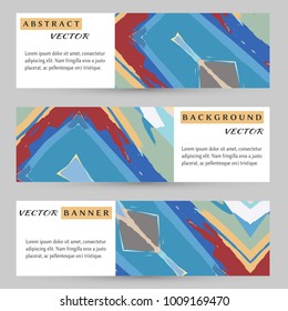 Set of vector banners with grunge texture. Artistic header background with place for your text. Abstract art painting, digital freehand artwork. Brushstrokes of paint. Modern art. Contemporary art.
