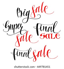 Set vector banners. Hand lettering. Big final super sale. Element design for price card.