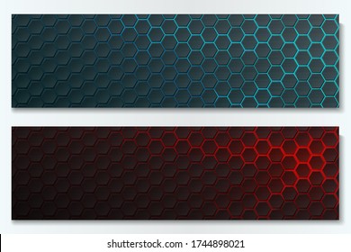 Conjunto de banners vectoriales con azulejos hexagonales.