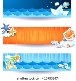 Set of vector banners, holidays on the beach theme