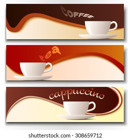 Set of vector banners "hot drinks" for cafe.