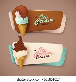 Set of vector banners with ice cream.