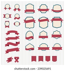 Set of vector banners and labels red-green and beige striped background in vintage style